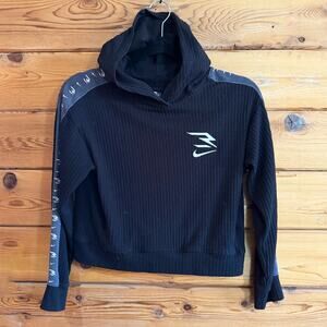 Nike 3BRAND Cropped Long Sleeve Hooded Top Black Medium